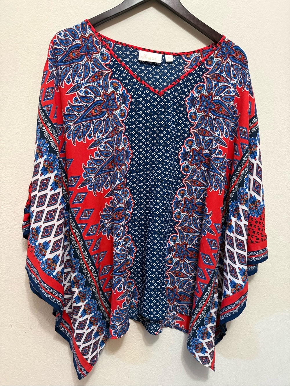 Belle by Kim Gravel Navy & Red Floral Trim Blouse